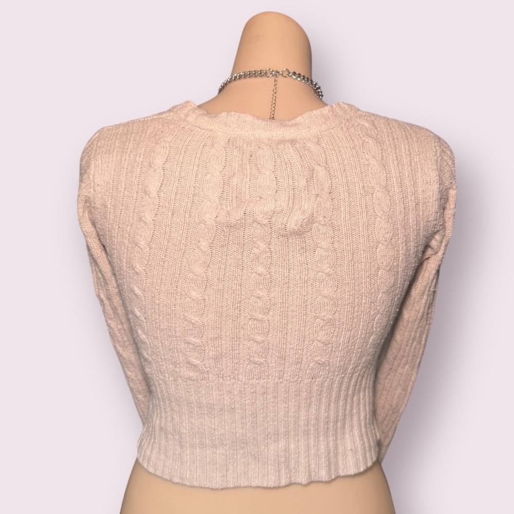 abercrombie & fitch 2000’s off-white cable knit fitted ribbed sweater - Picture 6 of 12